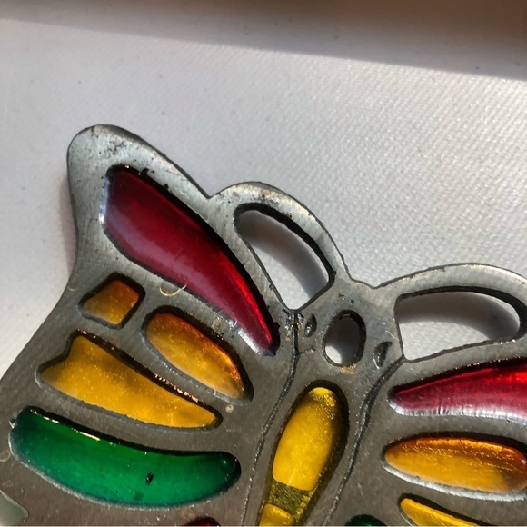 SOLD 1960s cast iron butterfly trivet - yellow red green - Picture 4 of 4